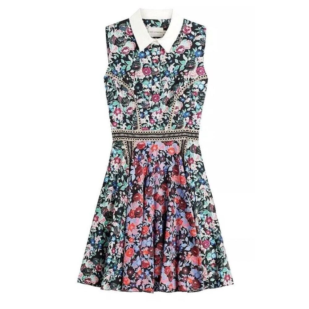 MARY KATRANTZOU Floral A-Line Fit & Flare Collared Dress US 4 Pockets